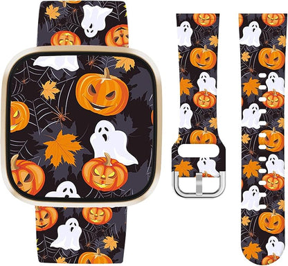 Watbro Halloween Holiday Band Compatible with Fitbit Versa 3 / Sense/Fitbit Versa 4 / Sense 2 Bands for Women Men,Soft Silicone Cute Sport Pumpkin Strap