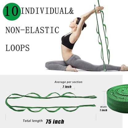 Stretching Strap Yoga Strap with Loops, Stretch Straps for Physical Therapy, Non-Elastic Exercise Strap for Pilates, Dance and Gymnastics with Workout Guide