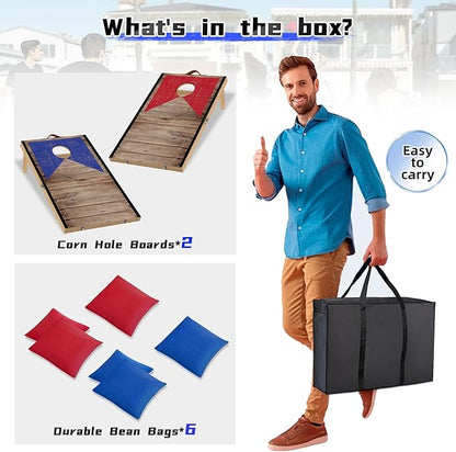 Foldable Cornhole Board Set 2ft X 1ft Solid Wood Premium Cornhole Game with 6 Bean Bags and Carrying Case Portable Cornhole Set for Kids and Adults Indoor or Outdoor Play