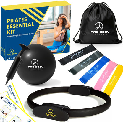 ProBody Pilates Kit — 14 Inch Ring, 9 Inch Ball, 4 Bands & Pump (Black)
