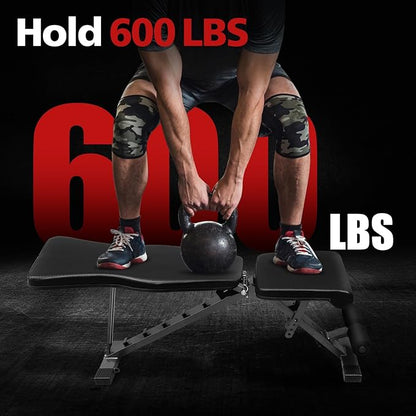 Weight Bench Press, Adjustable Workout Benches for Dumbbell Exercise, 600LBS Foldable Strength Training Benches for Full Body Workout, Multi-Purpose Incline Decline Workout Bench for Home Gym