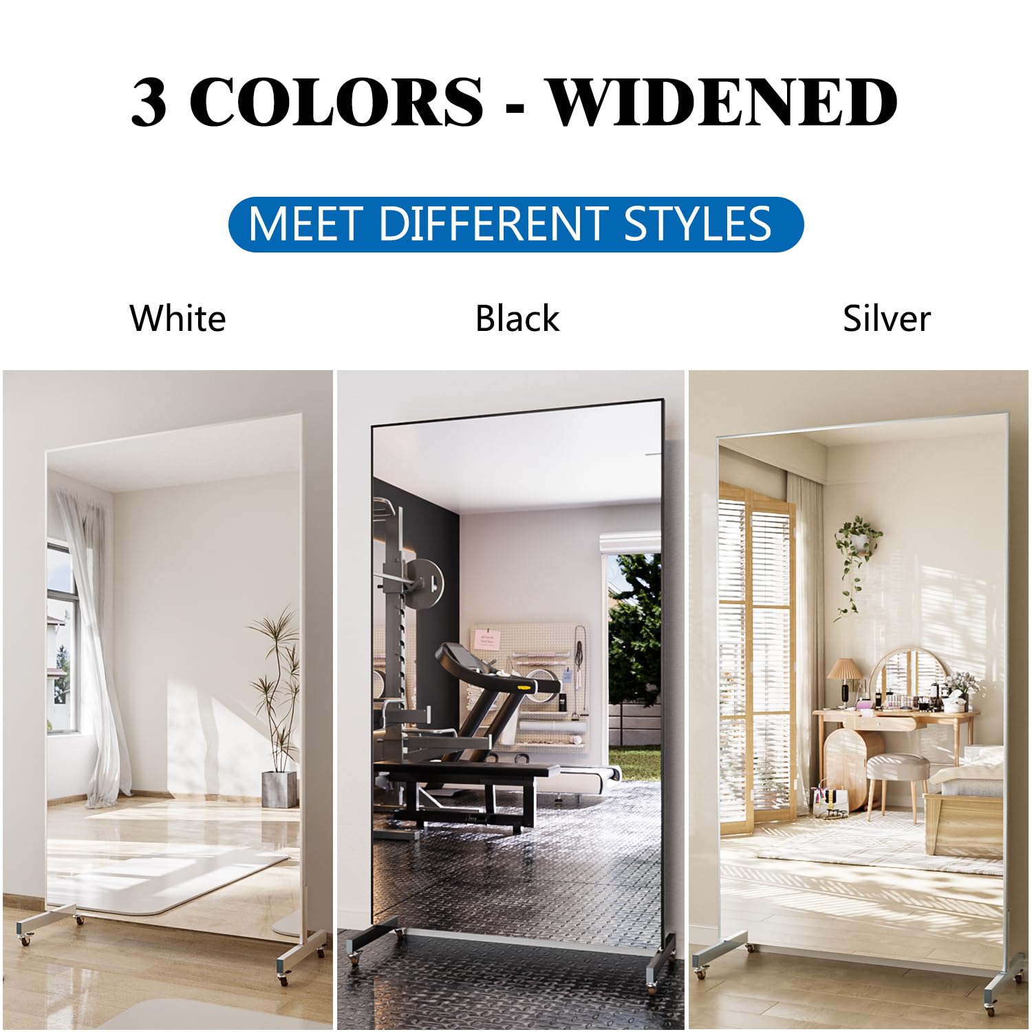Fitcleer 71”x 39” Extra Large Full Body Floor Mirror with 360° Lockable Wheels, Super Lightweight