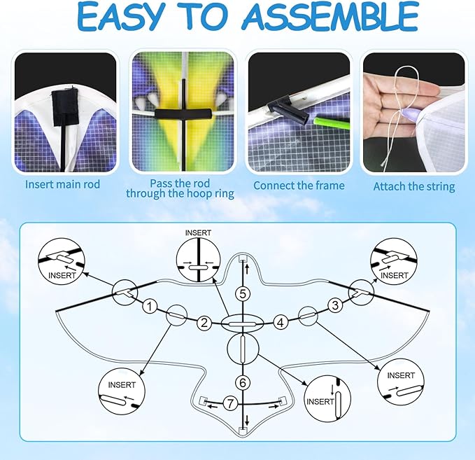 2 Pack Patriotic Eagle & Dragon Kite for Kids and Adults, Easy to Fly Huge Kites for Kids Ages 4-8 8-12 with 328FT String for Beach Trip Park Birthday Gift Family Outdoor Games and Activities