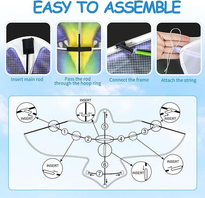 2 Pack Patriotic Eagle & Dragon Kite for Kids and Adults, Easy to Fly Huge Kites for Kids Ages 4-8 8-12 with 328FT String for Beach Trip Park Birthday Gift Family Outdoor Games and Activities