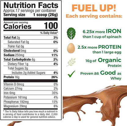 Raw Pea Protein Powder, Vegan Plant Based Protein, BCAA, Low-Carb, Low-Sugar, Chocolate Power, 1 Pound (Pack of 1)