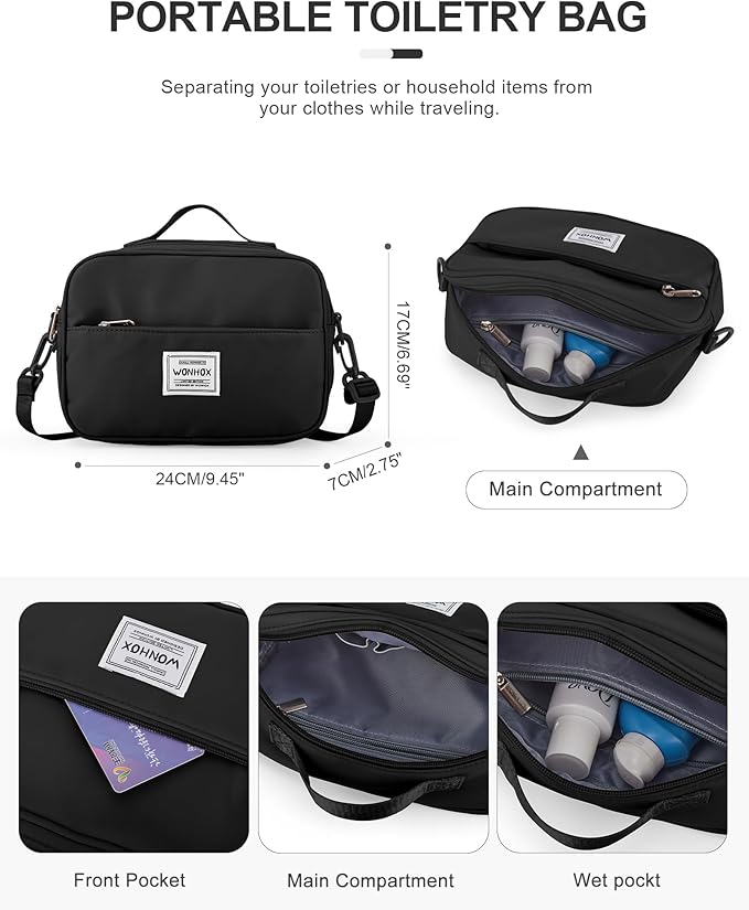 Gym Bag for Women Men, Sport Duffel Bag with Toiletry Bag & Shoe Compartment,Waterproof Travel Weekender Overnight Carry on Bag for Yoga with Trolley Sleeve, Black Set