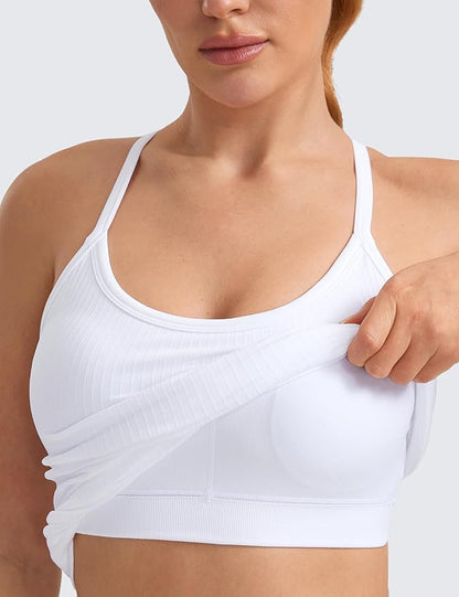 CRZ YOGA Seamless Workout Tank Tops for Women Racerback Athletic Camisole Sports Shirts with Built in Bra