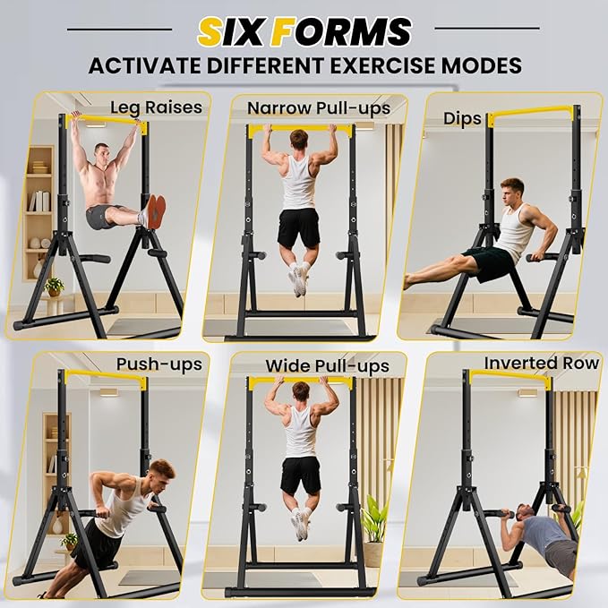 DOBESTS Foldable Power Tower Pull Up Bar Dip Station Adjustable Multifunction Workout Pull Up Tower Station Gym Strength Training Equipment for Home Outdoor, Triangular Legs, Support 700lbs