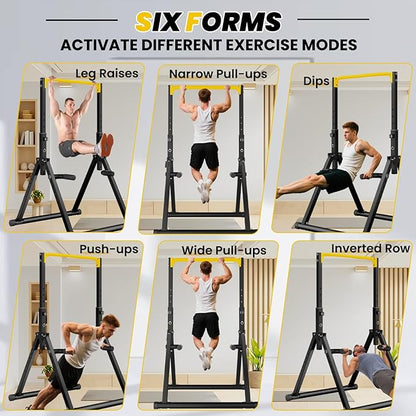 DOBESTS Foldable Power Tower Pull Up Bar Dip Station Adjustable Multifunction Workout Pull Up Tower Station Gym Strength Training Equipment for Home Outdoor, Triangular Legs, Support 700lbs