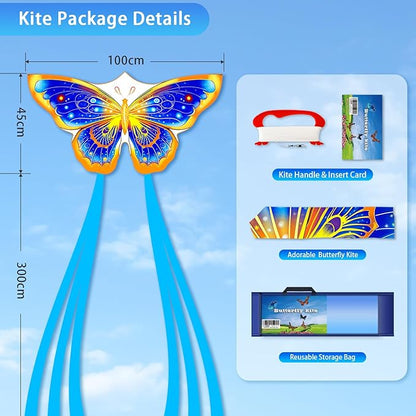 Butterfly Kites for Kids & Adults, Easy to Fly Design with Long Tail for Stability, for Kids Ages 4-8 & Beginners, Beach & Park Use | Family Outdoor Fun