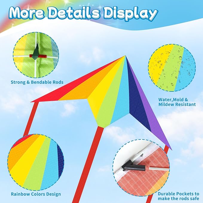 5 Pack Kites for Kids & Adults, Rainbow Butterfly Kite Delta Kites for Kids Age 4-8 8-12, Easy to Fly for Beginners, Easy to Assembled Colorful Kite for Beach Outdoor Toy Games & Family Trip
