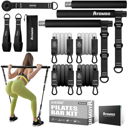 Ayombo Pilates Bar, Multifunctional Pilates Bar Kit with Resistance Bands, Adjustable Fitness