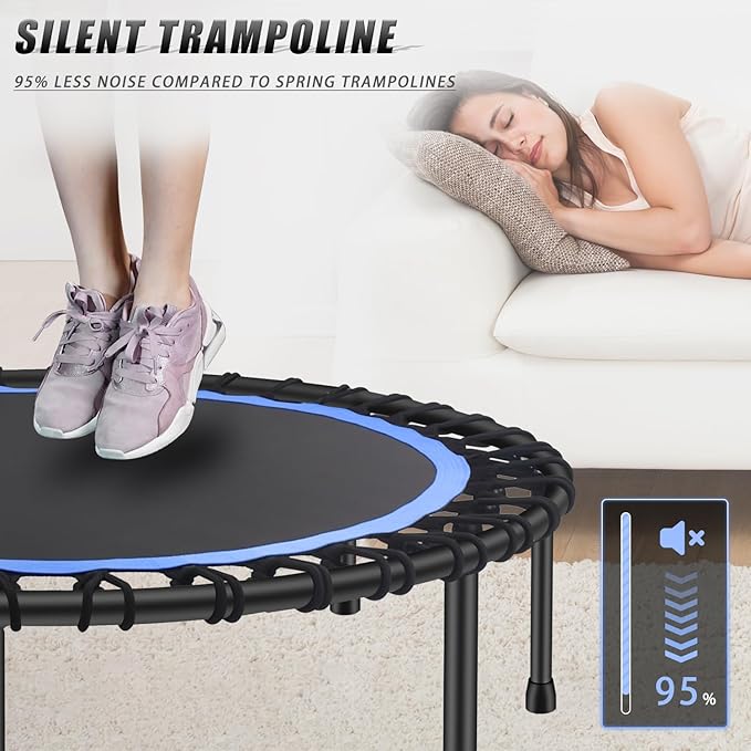 Newan 40"-48" Silent Mini Trampoline Fitness Trampoline Bungee Rebounder Jumping Cardio Trainer Workout for Adults-Max Limit 330lbs