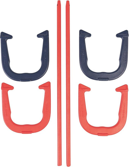 Triumph Forged and Steel Horseshoe Set Complete with 4 Horseshoes, 2 Stakes - Patriotic or Blue and Grey Colors - Perfect Addition for Parties and Outdoor Gatherings