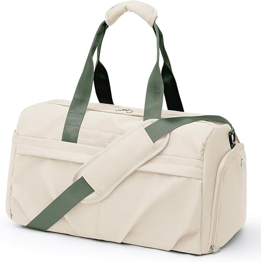 Gym Bag for Women Duffle Bag with Shoe Compartment Yoga Mat Bag Sports Workout Bag Weekend Overnight Bag, Beige Green