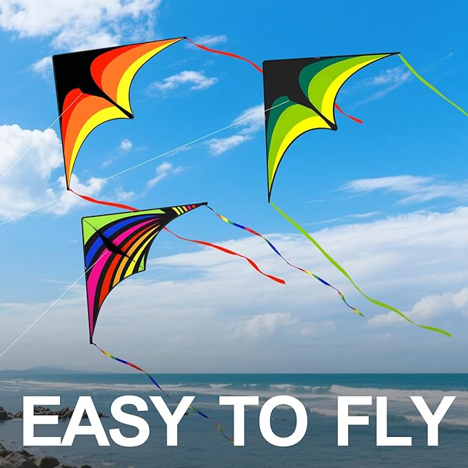 3 Pack Delta Kite Set for Adults and Kids, Single Line Beach Kites for Boys & Girls, Three Handle with String Included
