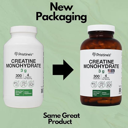 PRISTINE'S Creatine Monohydrate Capsules for Women & Men - NSF Certified 75 Day Supply 3G Muscle Growth Support Supplement - Cognitive & Athletic Performance Support - Enhanced Recovery