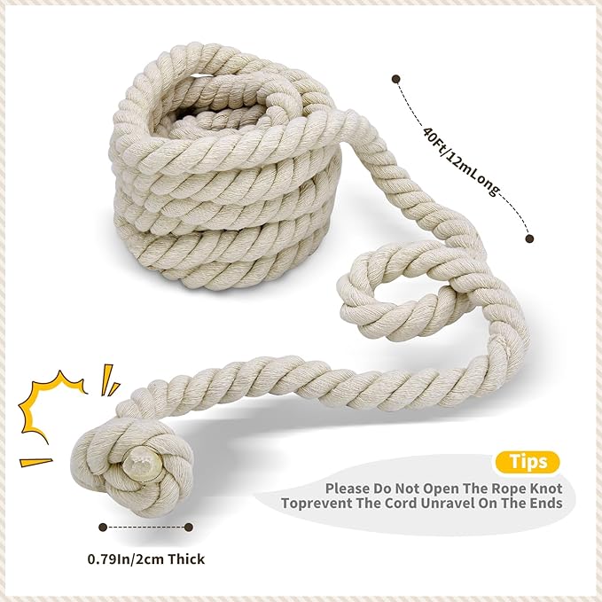Tug of War Rope for Kids and Adults,Outdoor Games Field Day Family Reunion Birthday Party Games, Summer Outside Yard Backyard Lawn Games, Camping Picnic Carnival Games,Team Building (Off-White, 40FT)