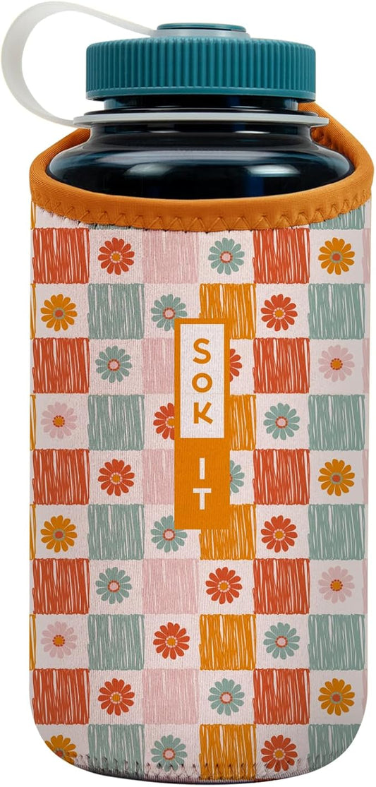 Sok It BotlSok Water Bottle Sleeve Insulated Neoprene Cover (Boho Floral, Fits 32oz Nalgene)