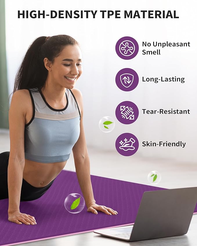 CAMBIVO Large Yoga Mat (6'x 4'), Extra Wide Workout Mat for Men and Women, Yoga Mat Thick 1/3 &1/4 Exercise Mats for Home Workout, Yoga, Pilates (Black,1/4 inch)