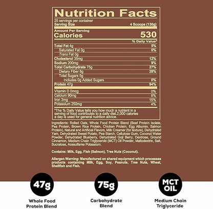 REDCON1 MRE Protein Powder, Fudge Brownie - Meal Replacement Protein Blend Made with MCT Oil & Whole Foods - Protein with Natural Ingredients to Aid in Muscle Recovery (25 Servings)