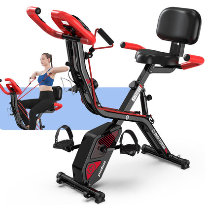 pooboo 4-in-1 Magnetic Folding Exercise Bike, Foldable Stationary Indoor Cycling Bike with 8-Level