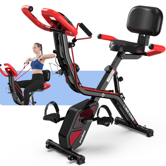 pooboo 4-in-1 Magnetic Folding Exercise Bike, Foldable Stationary Indoor Cycling Bike with 8-Level