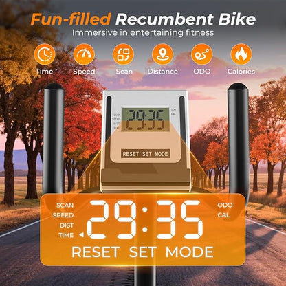 OWLSKY Recumbent Exercise Bike for Home Gym, Magnetic Stationary Bike with 16-Level Resistance, Quiet 15LBS Flywheel, 400LBS Capacity, Low-Impact Cardio & Physical Therapy