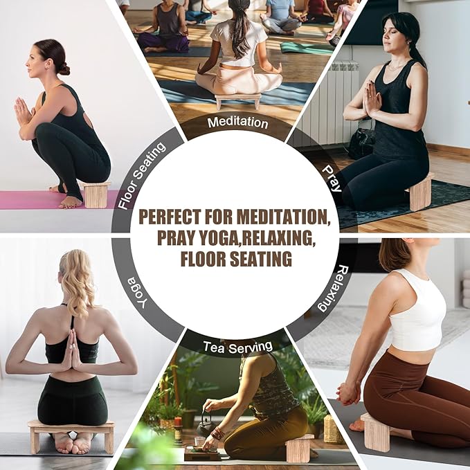 Yoga Meditation Benches - Yoga Bench,Wooden Zen Meditation Stool Kneeling Bench for Yoga Practice (Light Brown)