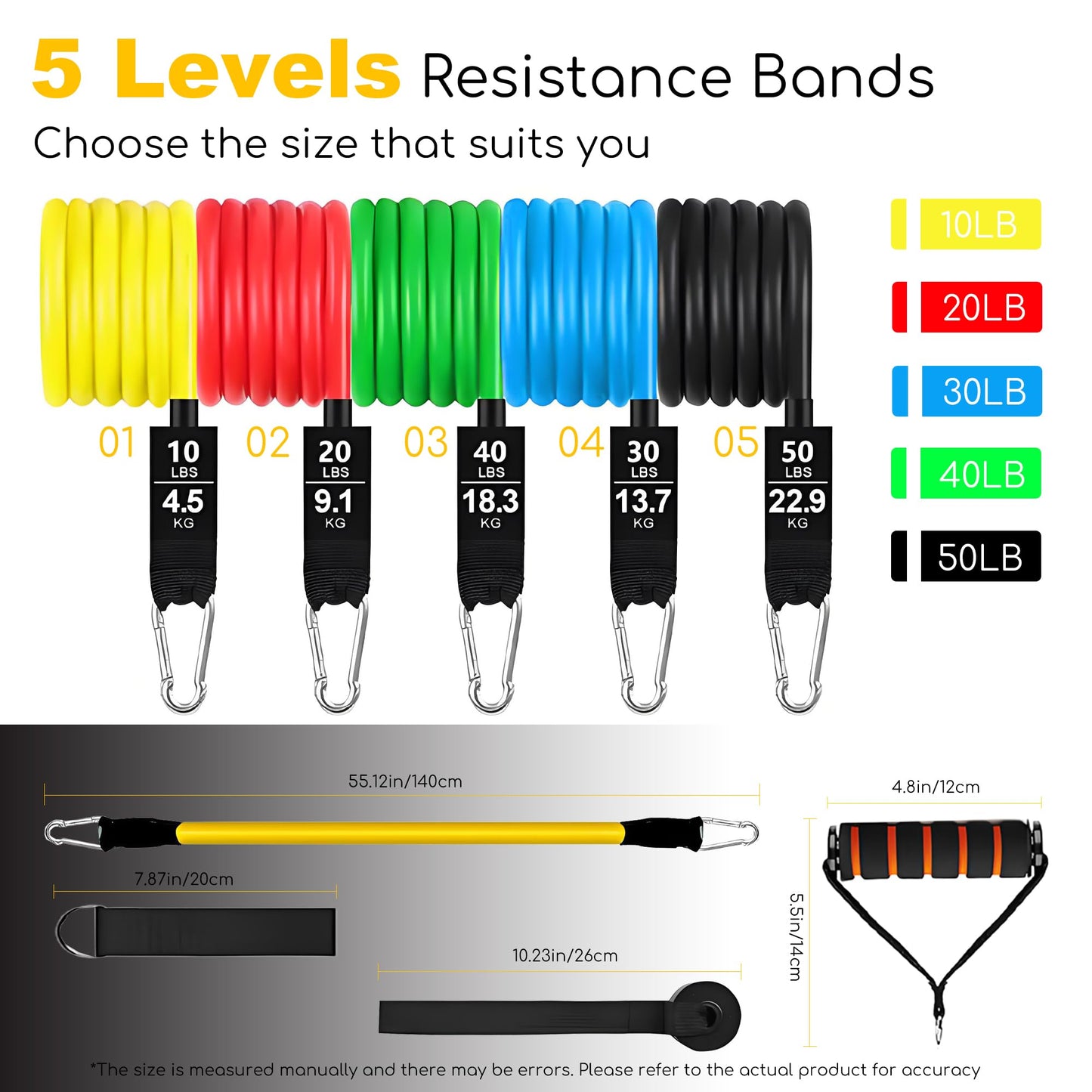 Resistance Bands Set with Door Anchor, 5 Tube Bands for Full Body Workout