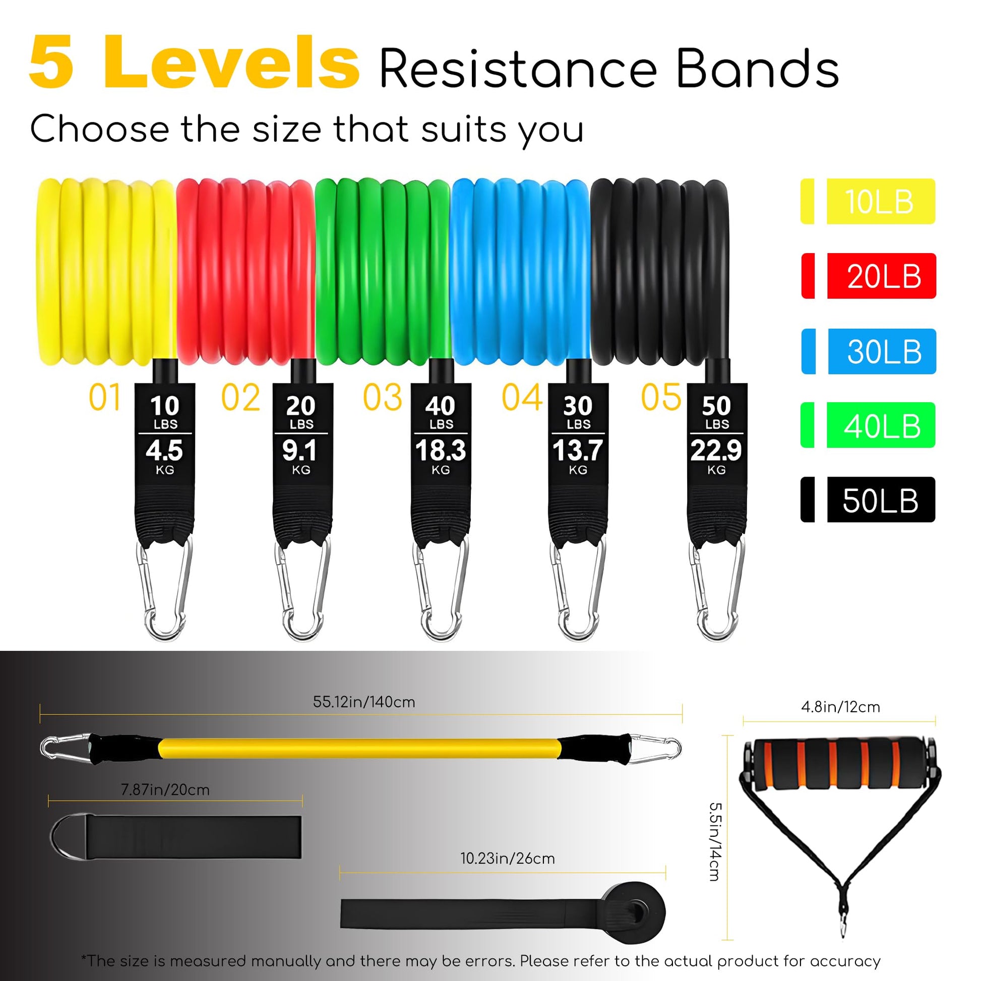 Resistance Bands Set with Door Anchor, 5 Tube Bands for Full Body Workout