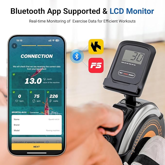 Dripex Rowing Machines for Home Use, Rowing Machine Magnetic Rower, Max 350 LBS, 16 Levels of Workout Resistance, Dual Slide Rail, Bluetooth App Compatible, LCD Monitor, Row Machine for Gym Exercise