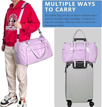 woogwin Small Gym Bag for Men & Women with Shoes & Wet Compartment Waterproof Duffle Bag for Travel Sports Workout Overnight Weekender (17.7'',Purple)