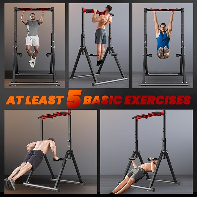 Power Tower Pull Up Dip Station Foldable, Pull Up Bar Station Adjustable, Multi-Function Home Gym, Strength Training Fitness Equipment, Triangular Design, for Home Outdoor