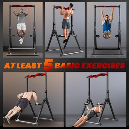 Power Tower Pull Up Dip Station Foldable, Pull Up Bar Station Adjustable, Multi-Function Home Gym, Strength Training Fitness Equipment, Triangular Design, for Home Outdoor