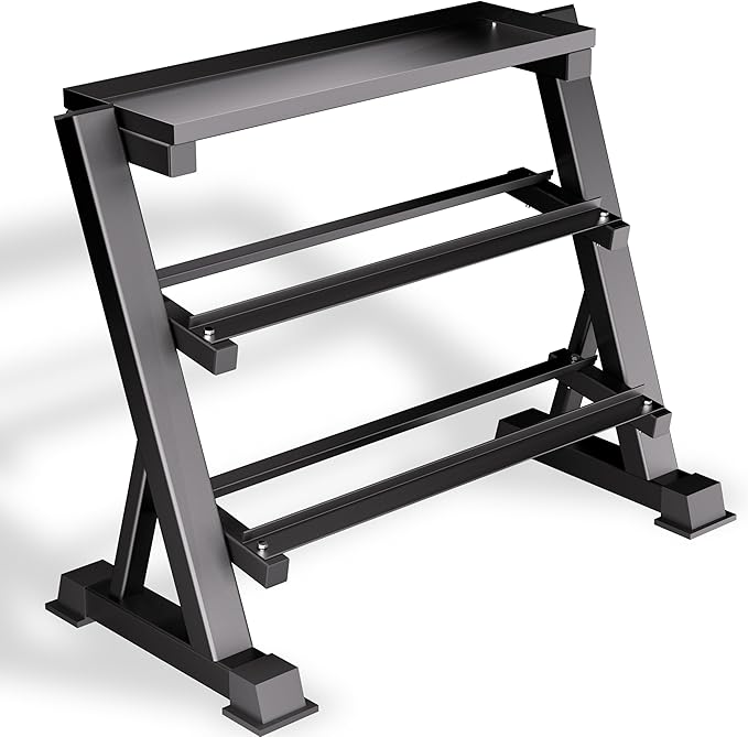 3 Tier Dumbbell Rack, 1200LBS Adjustable Weight Rack for Home Gym, Heavy Duty Dumbbell Holder for Kettlebell & Free Weights Storage Organizer, Dumbbell Rack Stand Only