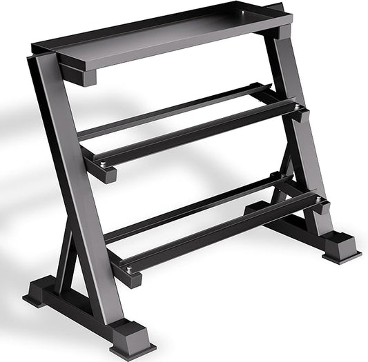3 Tier Dumbbell Rack, 1200LBS Adjustable Weight Rack for Home Gym, Heavy Duty Dumbbell Holder for Kettlebell & Free Weights Storage Organizer, Dumbbell Rack Stand Only