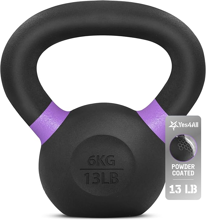 Yes4All Kettlebell, Heavy Duty Powder Coated Cast Iron Kettlebells, Non-Slip Handle & Flat Bottom for Conditioning, Strength Training & Full Body Exercises at Home Gym - Single & Pair