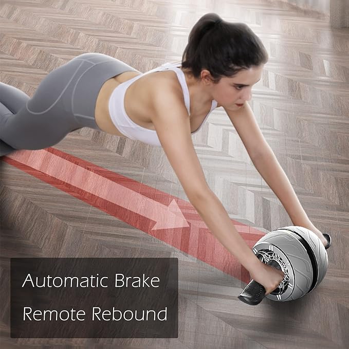 AB Wheel Roller with Resistance Spring, Automatic Rebound Exercise Abdominal Ultra-Wide Wheels Fitness for Gym & Home, Core Work-out Strength-Training Roller with Knee Pad, 14.6"W