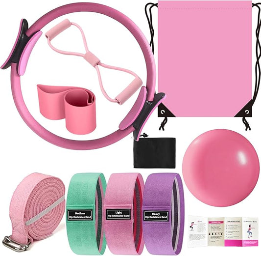 Pilates Essentials Kit for Women - Better Yoga Pilates Kit for Home Workouts with Pilates Ring and Ball Set, Booty Bands, Figure 8 Resistance Band, Yoga Bands for Stretching