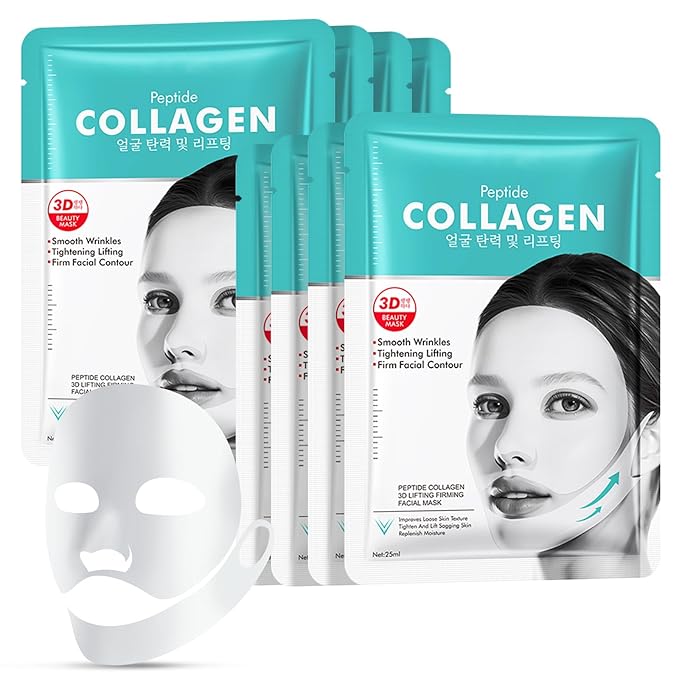 8 Pack Collagen Face Masks V Line Lifting Mask with Peptides, Face Lifting Mask, Firming & Skin Tightening for Sharp & Sculpted Contour, Improves Jawline, Hydrating Face Masks Skincare
