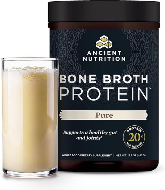 Ancient Nutrition Grass Fed & Cage Free Bone Broth Protein Powder, 20g Protein Per Serving