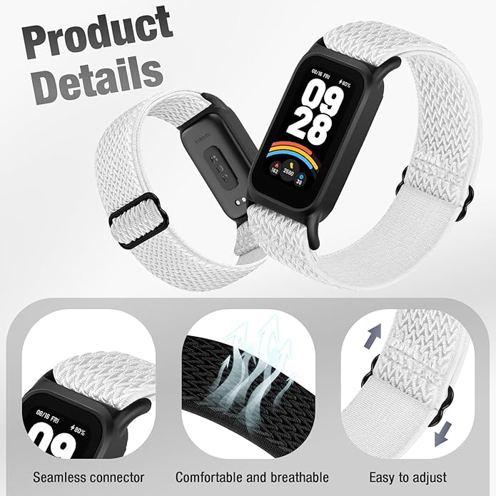 2 Pack Elastic Bands Compatible with Xiaomi Smart Band 9 Active Women Men, Soft Nylon Replacement Sport Wriststrap for Redmi Band 3