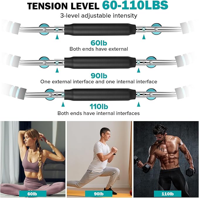 Twister Arm Exerciser 60-110lb Home Fitness Equipment Men's Strength Training Adjustable Spring Exercise Bar Chest Workout Equipment（Suitable for Stronger Men）