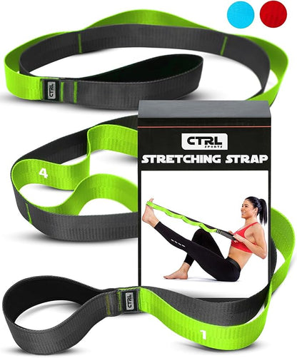 Stretching Strap with Loops - Non Elastic Stretch Band for Physical Therapy, Yoga Strap for Stretching Equipment, Stretch Bands for Exercise and Flexibility - Fascia, Hamstring & Leg Stretcher Belt