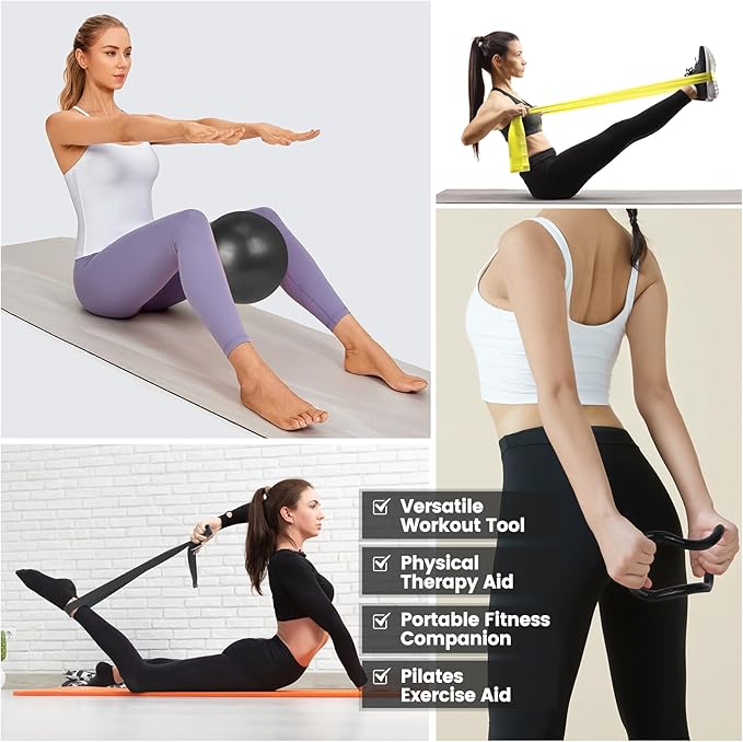 Home Pilates Essentials Kit for Women,Pilates Equipment Set with 9 Inch Yoga Ball,Figure 8 Resistance Band,Pilates Bands & Accessories,Pilates Ring and Ball Set for Beginners Home Workouts
