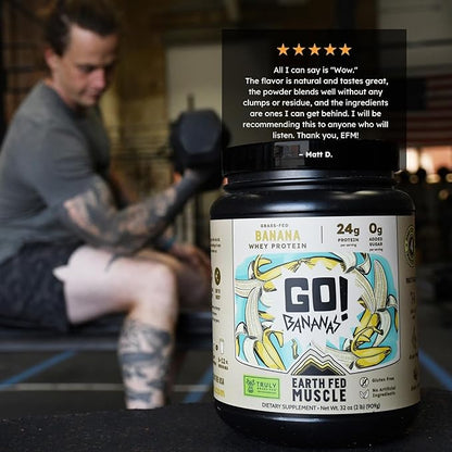Earth Fed Muscle Go!?¯Bananas Irish Grass?‘Fed Whey Protein Isolate ??All Natural Banana Flavor, Zero Added Sugar, Soy?‘Free, Gluten?‘Free (2lb, 27 Servings, Banana)