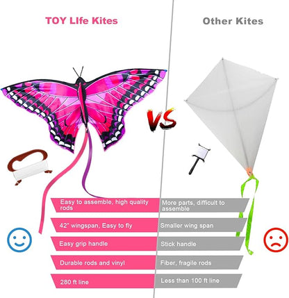 TOY Life Kites for Kids Ages 4-8 8-12, Large Butterfly Kites for Adults and Toddlers Age 3-5, Outdoor Toy Games Beach Kite Easy to Fly for Girls Boys