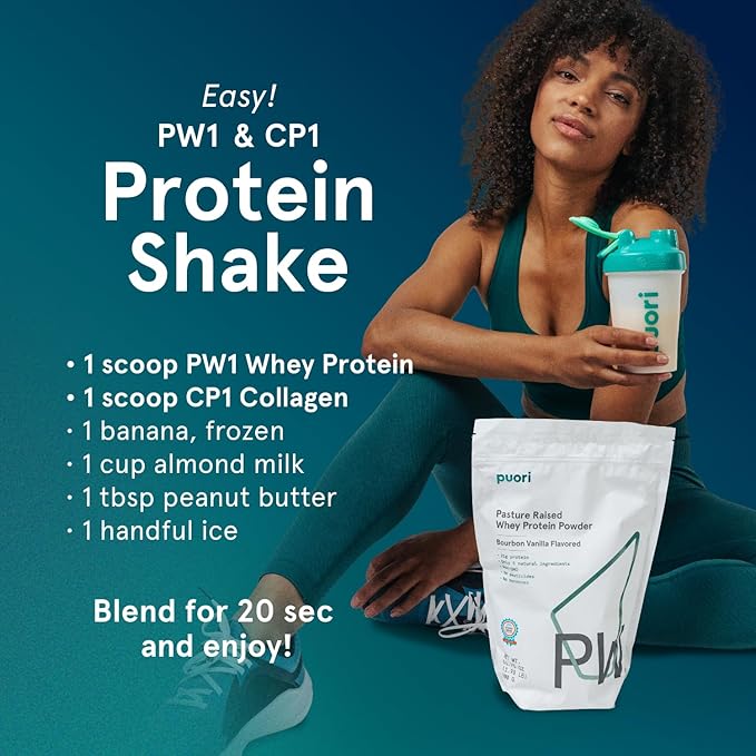 Puori Whey Protein Powder - Dark Chocolate - PW1 Pasture Raised, Grass-Fed & Non-GMO - 100% Natural and Pure for Muscle Growth - 21g Protein 1.98lbs - Gluten-Free