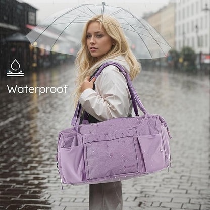Purple Large Convertible Gym Bag & Backpack with 7 Compartments, Waterproof Shoe Compartment, Wet Pocket, 2 Bottle Holders & Trolley Sleeve - Women's Sports Duffel Bag